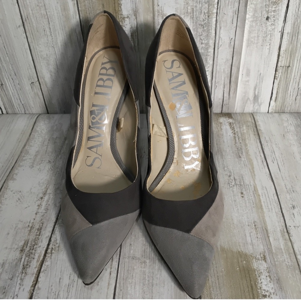Sam & Libby Womens Grey Colorblock Pointed Toe Stiletto Pumps Size 7